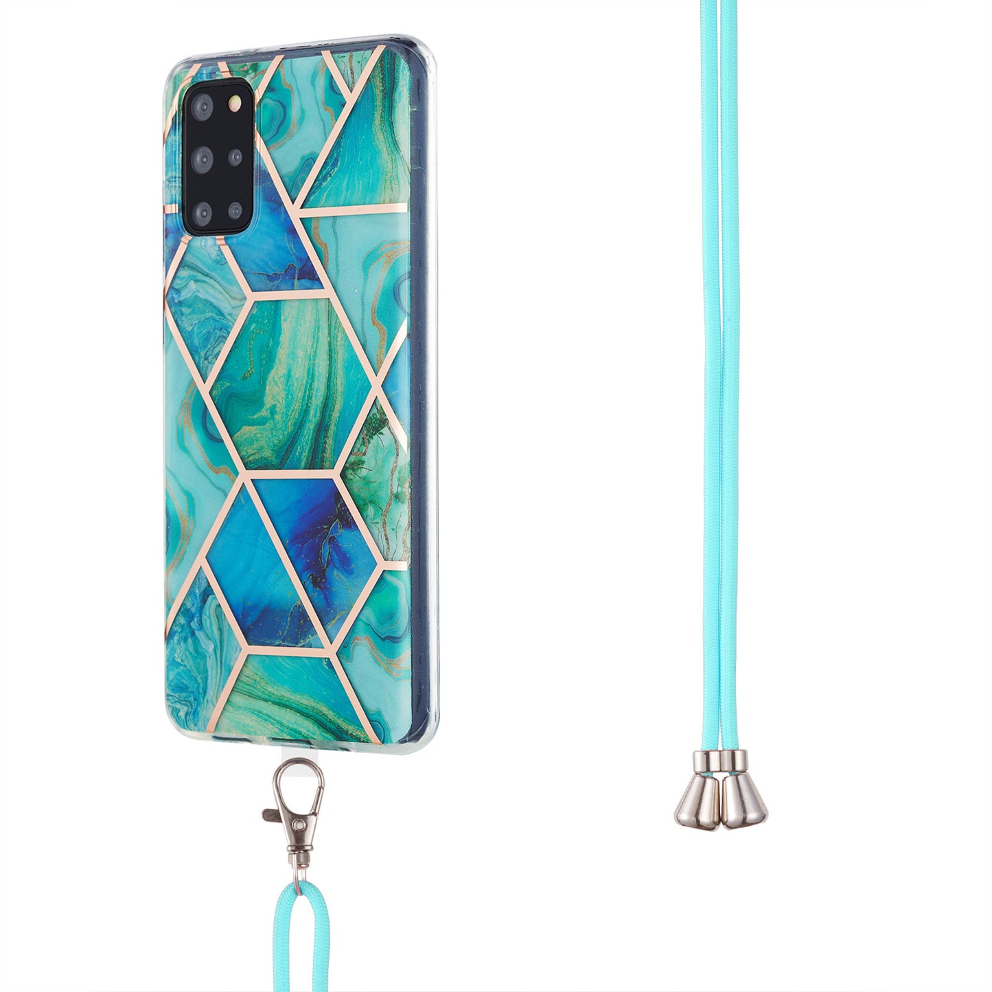 2.0mm IMD TPU Phone Cover Anti-Fall Electroplating IML Marble Pattern Case + Lanyard for Samsung Galaxy S20 Plus 4G/5G - Green