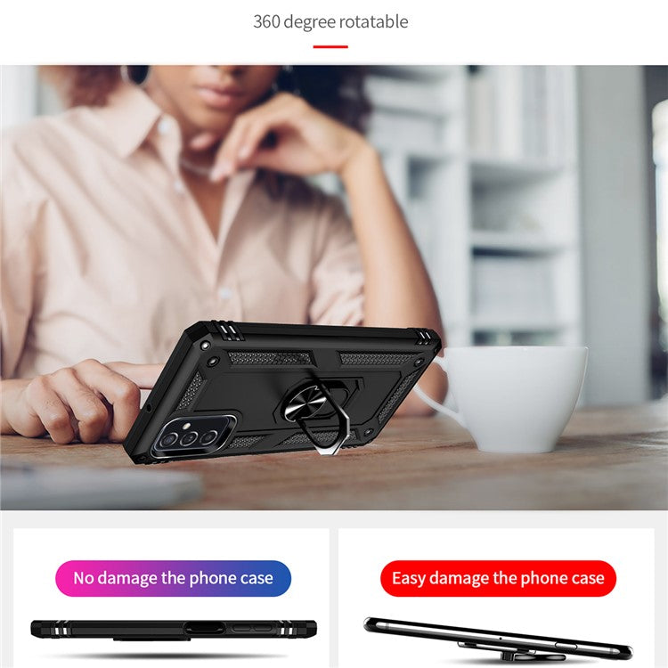 Ring Holder Kickstand Scratch-resistant Anti-drop Phone Cover PC + TPU Hybrid Case with Built-in Metal Sheet for Samsung Galaxy M52 5G - Black
