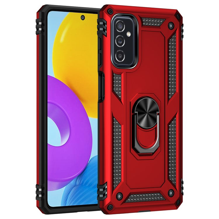 Ring Holder Kickstand Scratch-resistant Anti-drop Phone Cover PC + TPU Hybrid Case with Built-in Metal Sheet for Samsung Galaxy M52 5G - Red