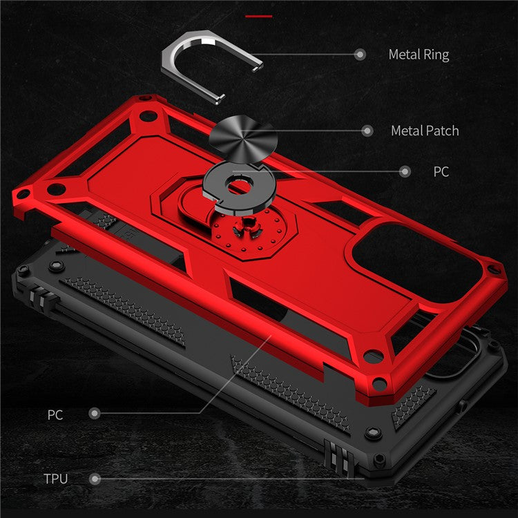 Ring Holder Kickstand Scratch-resistant Anti-drop Phone Cover PC + TPU Hybrid Case with Built-in Metal Sheet for Samsung Galaxy M52 5G - Red