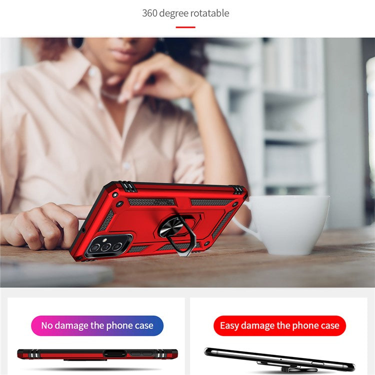 Ring Holder Kickstand Scratch-resistant Anti-drop Phone Cover PC + TPU Hybrid Case with Built-in Metal Sheet for Samsung Galaxy M52 5G - Red