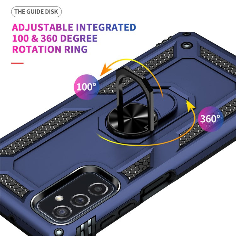 Ring Holder Kickstand Scratch-resistant Anti-drop Phone Cover PC + TPU Hybrid Case with Built-in Metal Sheet for Samsung Galaxy M52 5G - Blue