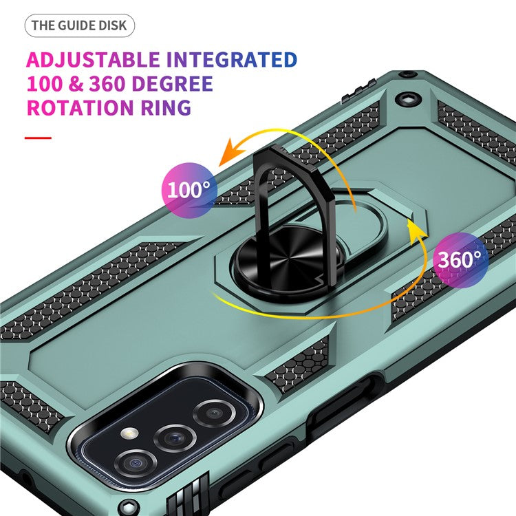 Ring Holder Kickstand Scratch-resistant Anti-drop Phone Cover PC + TPU Hybrid Case with Built-in Metal Sheet for Samsung Galaxy M52 5G - Blackish Green