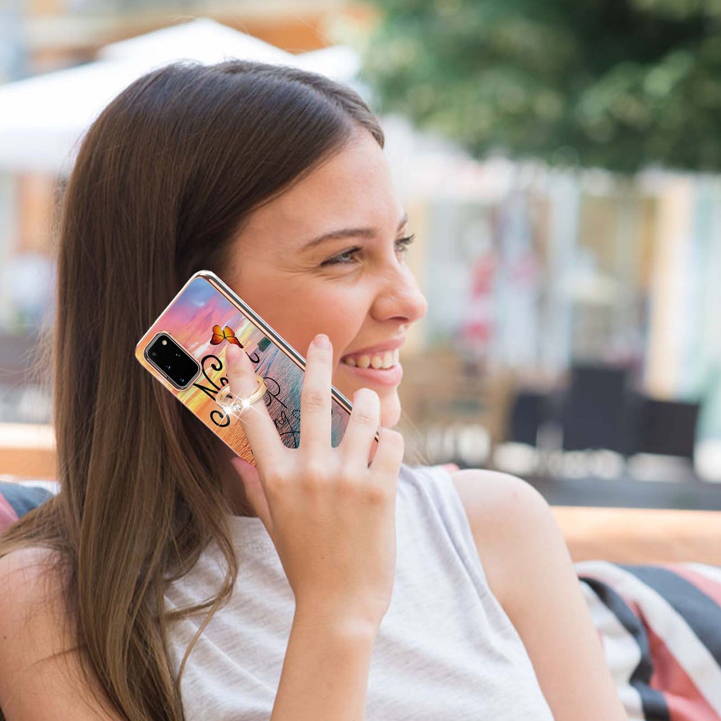 Marble Pattern Design Scratch Resistant Soft TPU IMD Protective Case with Ring Kickstand for Samsung Galaxy S20 Plus 4G/5G - Never Stop Dreaming