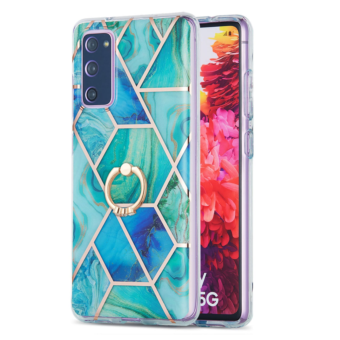Kickstand Design TPU Phone Cover IMD IML Drop-Resistant 2.0mm Electroplating Marble Pattern Case for Samsung Galaxy S20 FE 2022/S20 FE/S20 FE 5G/S20 Fan Edition/S20 Fan Edition 5G/S20 Lite - Green