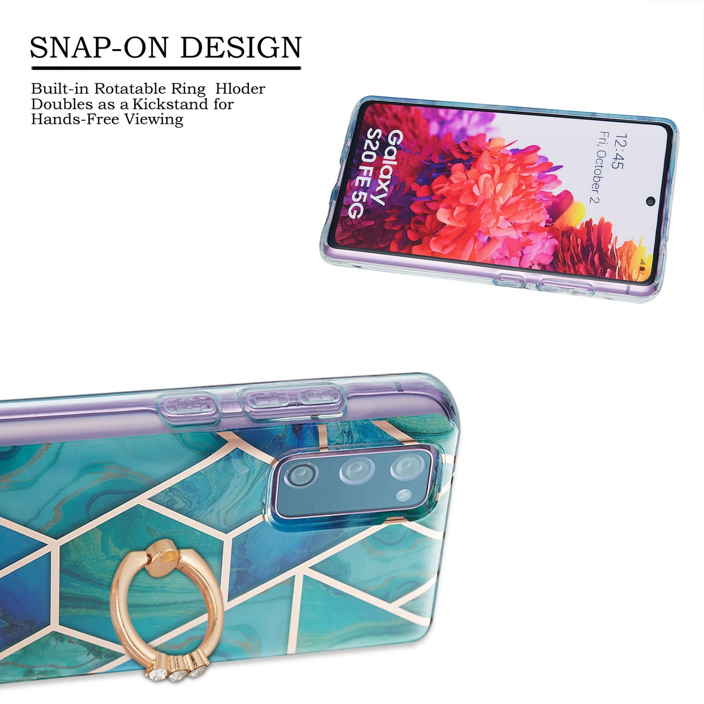 Kickstand Design TPU Phone Cover IMD IML Drop-Resistant 2.0mm Electroplating Marble Pattern Case for Samsung Galaxy S20 FE 2022/S20 FE/S20 FE 5G/S20 Fan Edition/S20 Fan Edition 5G/S20 Lite - Green