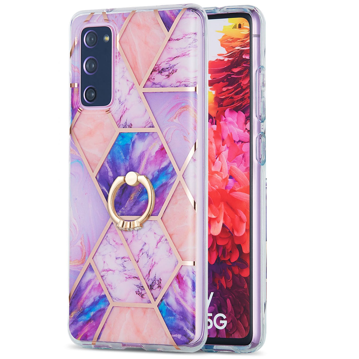 Kickstand Design TPU Phone Cover IMD IML Drop-Resistant 2.0mm Electroplating Marble Pattern Case for Samsung Galaxy S20 FE 2022/S20 FE/S20 FE 5G/S20 Fan Edition/S20 Fan Edition 5G/S20 Lite - Light Purple