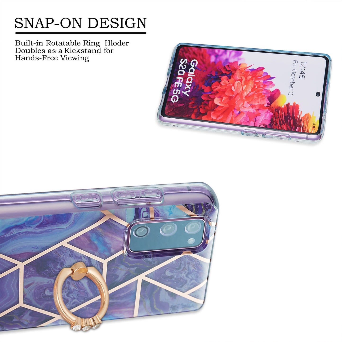 Kickstand Design TPU Phone Cover IMD IML Drop-Resistant 2.0mm Electroplating Marble Pattern Case for Samsung Galaxy S20 FE 2022/S20 FE/S20 FE 5G/S20 Fan Edition/S20 Fan Edition 5G/S20 Lite - Dark Purple
