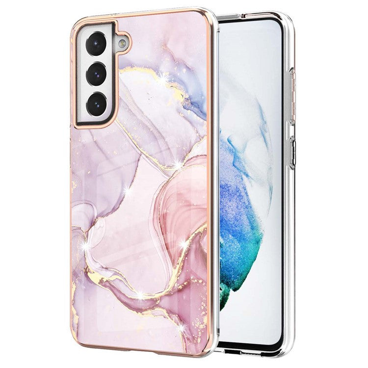 Fashion Marble Pattern IMD Shockproof Anti-Fall TPU Back Shell for Samsung Galaxy S21 FE 5G - Rose Gold 005