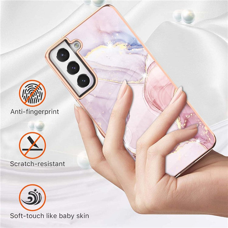 Fashion Marble Pattern IMD Shockproof Anti-Fall TPU Back Shell for Samsung Galaxy S21 FE 5G - Rose Gold 005