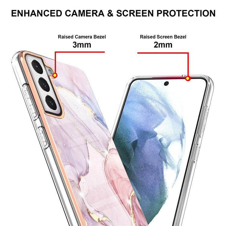 Fashion Marble Pattern IMD Shockproof Anti-Fall TPU Back Shell for Samsung Galaxy S21 FE 5G - Rose Gold 005