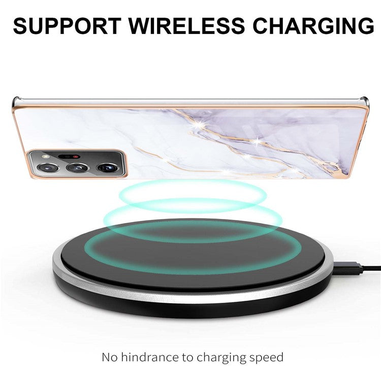 IMD Shockproof Flexible TPU Marble Pattern Cover Phone Case for Samsung Galaxy Note20 Ultra/Note20 Ultra 5G - White 006