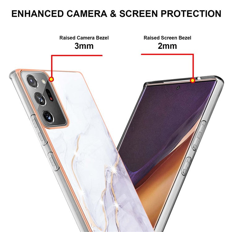 IMD Shockproof Flexible TPU Marble Pattern Cover Phone Case for Samsung Galaxy Note20 Ultra/Note20 Ultra 5G - White 006