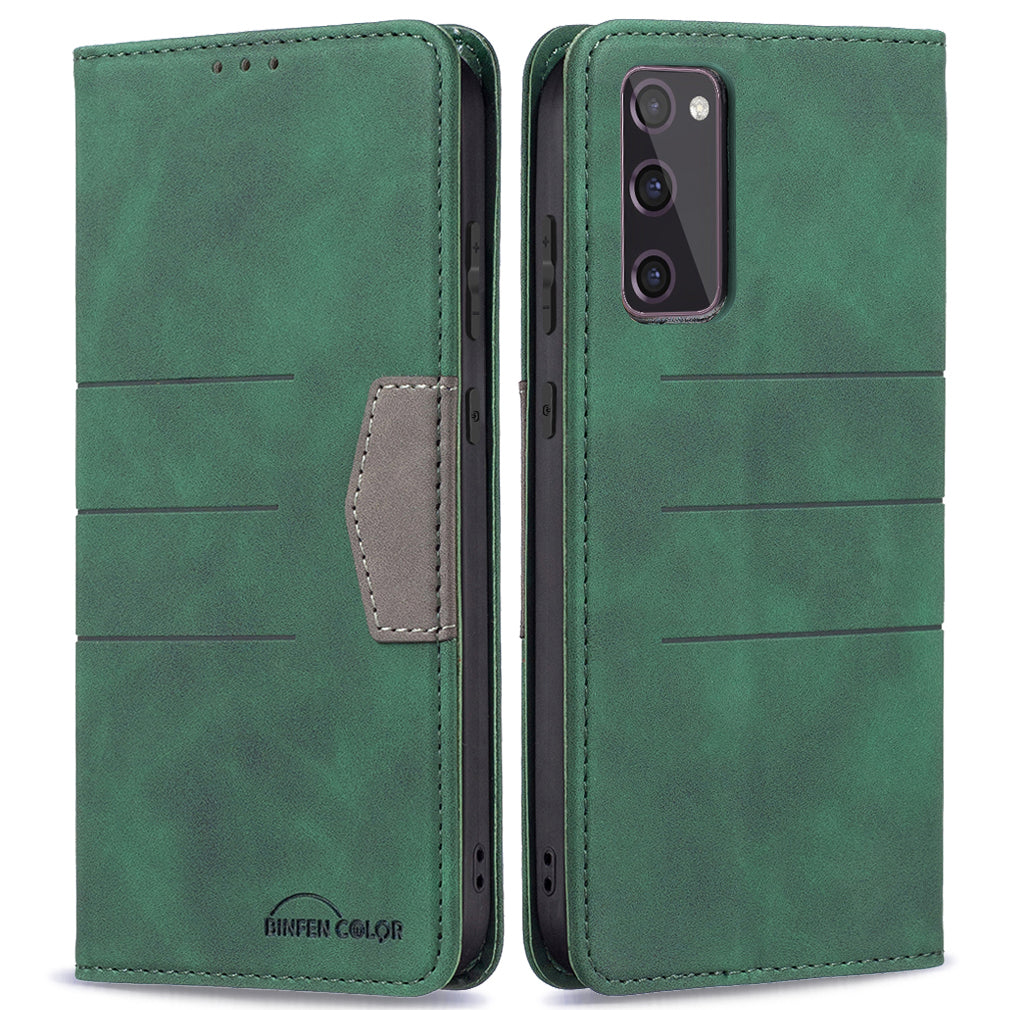 BINFEN COLOR Magnetic Auto-absorbed Wallet Shockproof Phone Stand Cover Anti-dust Phone Case Splicing Leather Shell for Samsung Galaxy S20 FE 2022/S20 FE/S20 FE 5G/S20 Lite - Green