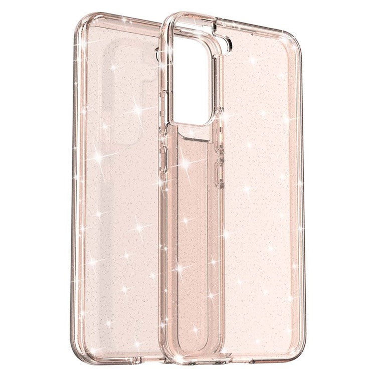 TPU + PC Hybrid Phone Case 2.8mm Thickened Glittering Powder Transparent Drop-Proof Phone Protector for Samsung Galaxy S22 5G - Rose Gold