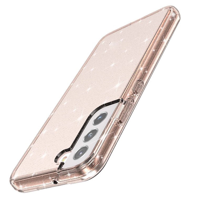 TPU + PC Hybrid Phone Case 2.8mm Thickened Glittering Powder Transparent Drop-Proof Phone Protector for Samsung Galaxy S22 5G - Rose Gold