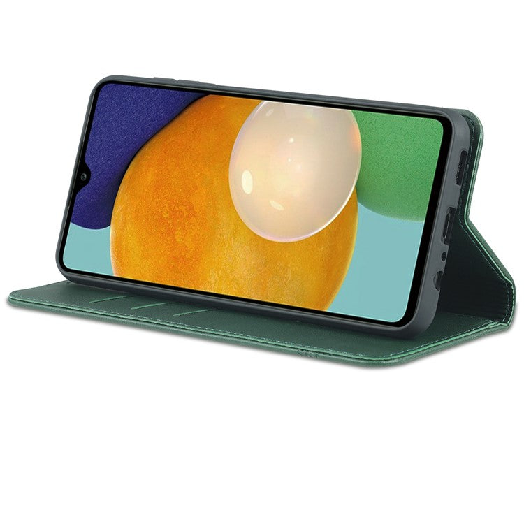 AZNS Drop-proof Auto-absorbed Wallet Design PU Leather Protective Phone Stand Cover Case for Samsung Galaxy A13 5G / A04s 4G (164.7 x 76.7 x 9.1 mm) - Green