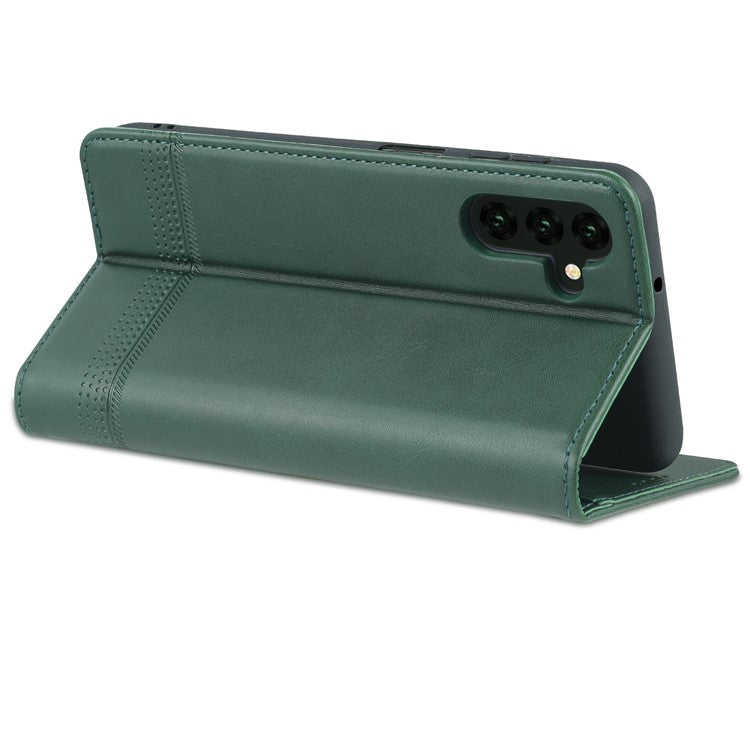 AZNS Drop-proof Auto-absorbed Wallet Design PU Leather Protective Phone Stand Cover Case for Samsung Galaxy A13 5G / A04s 4G (164.7 x 76.7 x 9.1 mm) - Green