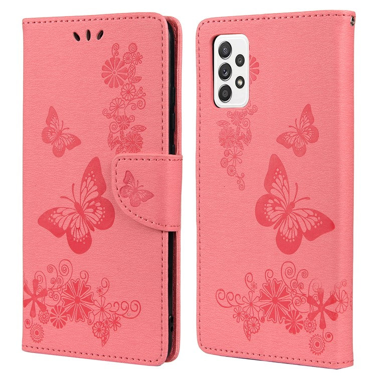 For Samsung Galaxy A53 5G Imprinting Stylish Butterfly Flower Well-protected Phone Shell Scratch-resistant Stand Wallet Leather Phone Case - Pink