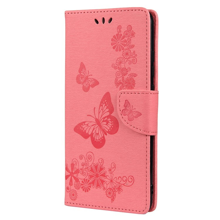 For Samsung Galaxy A53 5G Imprinting Stylish Butterfly Flower Well-protected Phone Shell Scratch-resistant Stand Wallet Leather Phone Case - Pink