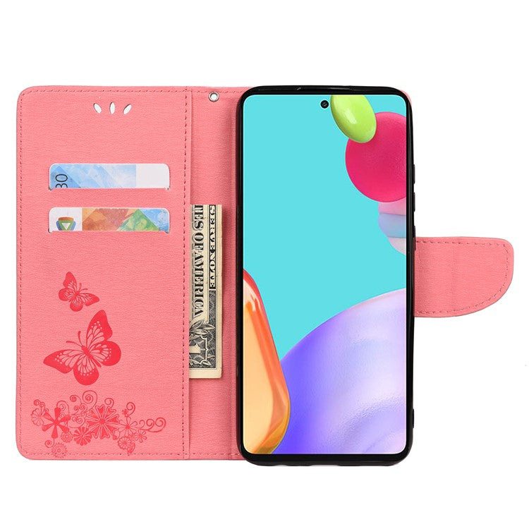 For Samsung Galaxy A53 5G Imprinting Stylish Butterfly Flower Well-protected Phone Shell Scratch-resistant Stand Wallet Leather Phone Case - Pink