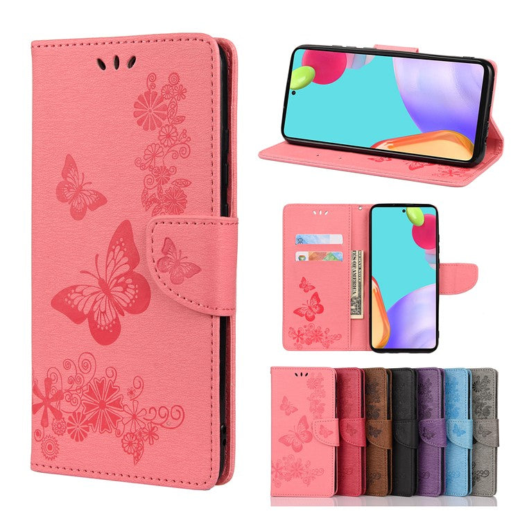 For Samsung Galaxy A53 5G Imprinting Stylish Butterfly Flower Well-protected Phone Shell Scratch-resistant Stand Wallet Leather Phone Case - Pink