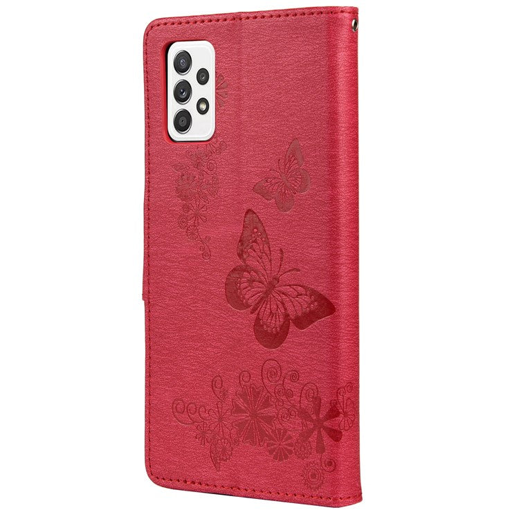For Samsung Galaxy A33 5G Butterfly Flower Imprinted Shockproof Leather Case Phone Protector with Stand Wallet - Red