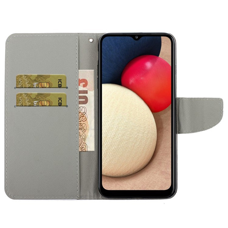 For Samsung Galaxy A33 5G Cross Texture PU Leather Folio Flip Stand Cover Pattern Printing Wallet Case with Strap - Peony Flowers