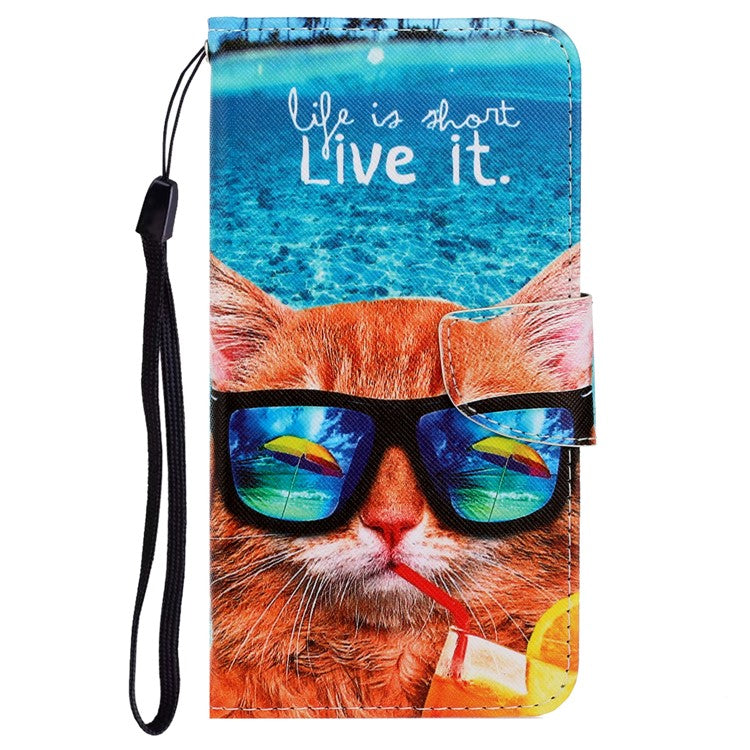 PU Leather + TPU Phone Case Pattern Printing Stand Wallet Protective Shell with Strap for Samsung Galaxy A53 5G - Cat