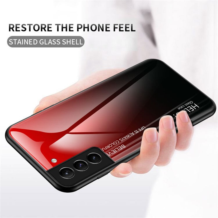 Gradient Color Tempered Glass Shockproof Hybrid Cover Phone Case for Samsung Galaxy S22 5G - Black