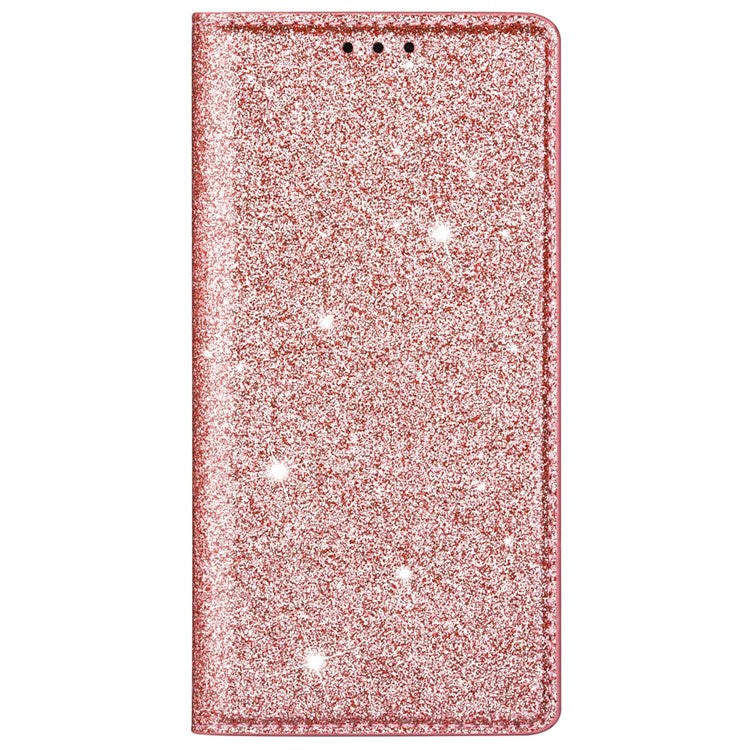 For Samsung Galaxy A33 5G Glitter Sequins Stand Card Holder PU Leather Shockproof Protective Phone Case Cover - Rose Gold