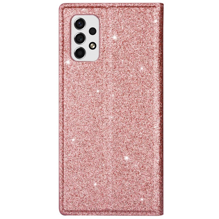 For Samsung Galaxy A33 5G Glitter Sequins Stand Card Holder PU Leather Shockproof Protective Phone Case Cover - Rose Gold