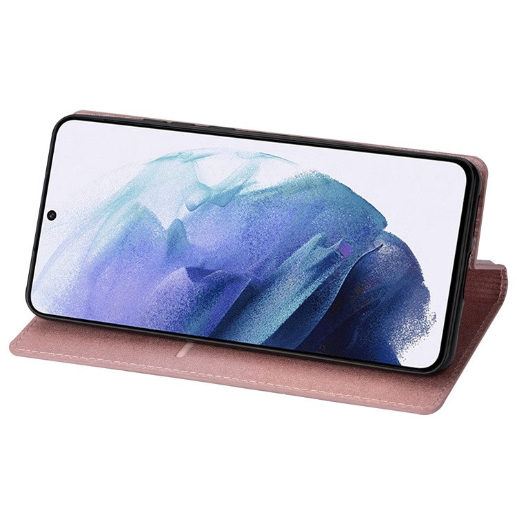 For Samsung Galaxy A33 5G Glitter Sequins Stand Card Holder PU Leather Shockproof Protective Phone Case Cover - Rose Gold