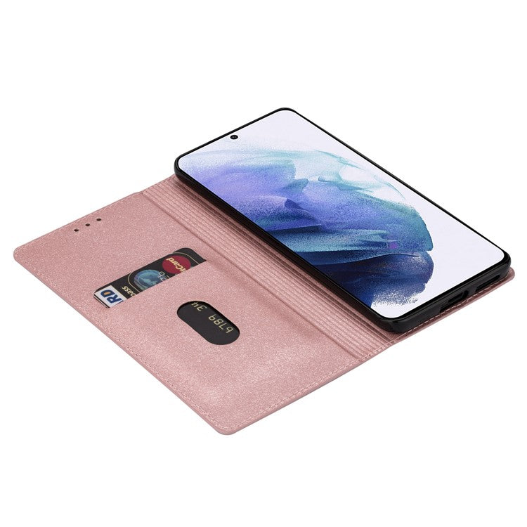 For Samsung Galaxy A33 5G Glitter Sequins Stand Card Holder PU Leather Shockproof Protective Phone Case Cover - Rose Gold