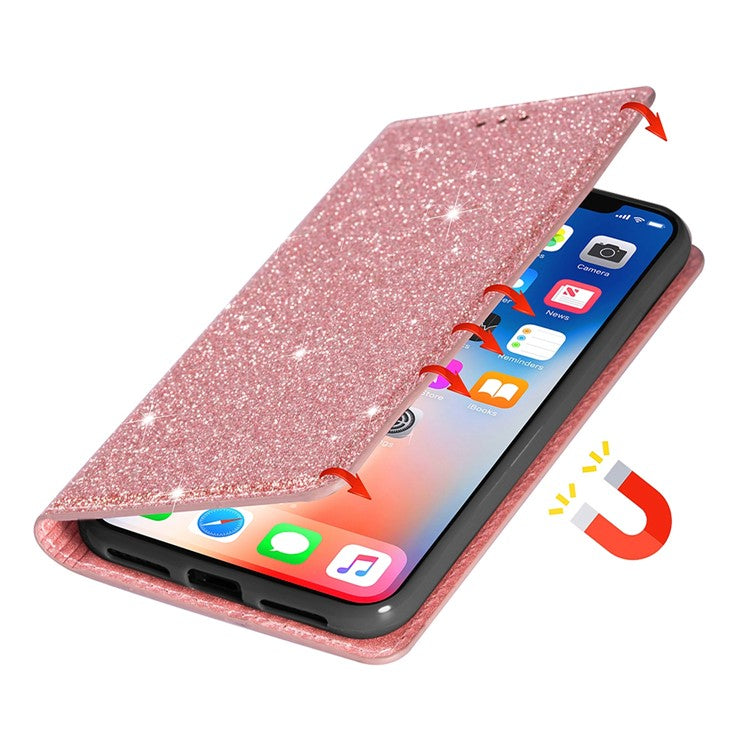 For Samsung Galaxy A33 5G Glitter Sequins Stand Card Holder PU Leather Shockproof Protective Phone Case Cover - Rose Gold