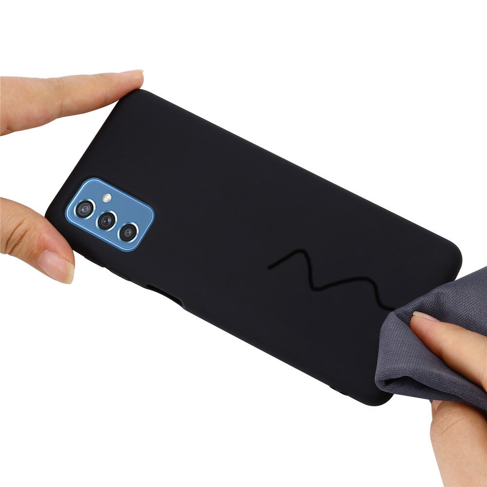 Soft Liquid Silicone Anti-drop Phone Protective Back Case Cover with Wrist Strap for Samsung Galaxy M52 5G - Black