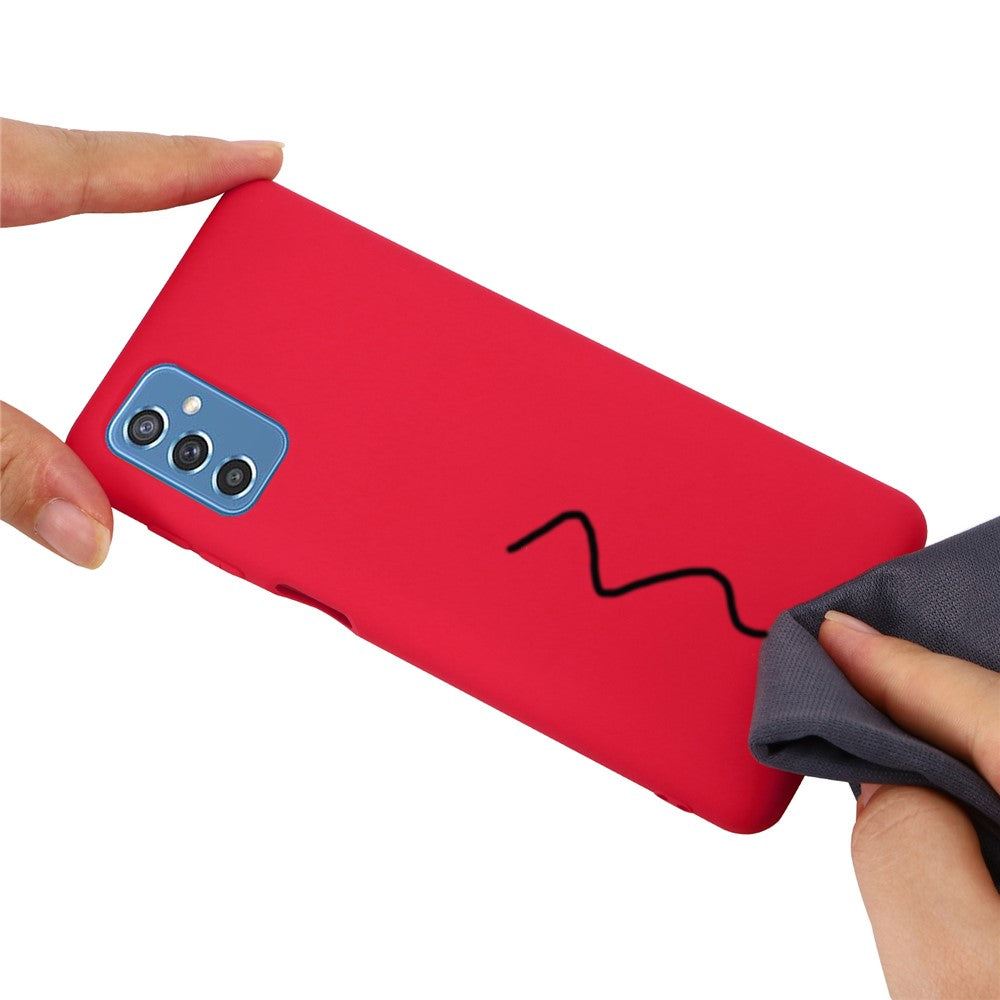 Soft Liquid Silicone Anti-drop Phone Protective Back Case Cover with Wrist Strap for Samsung Galaxy M52 5G - Red