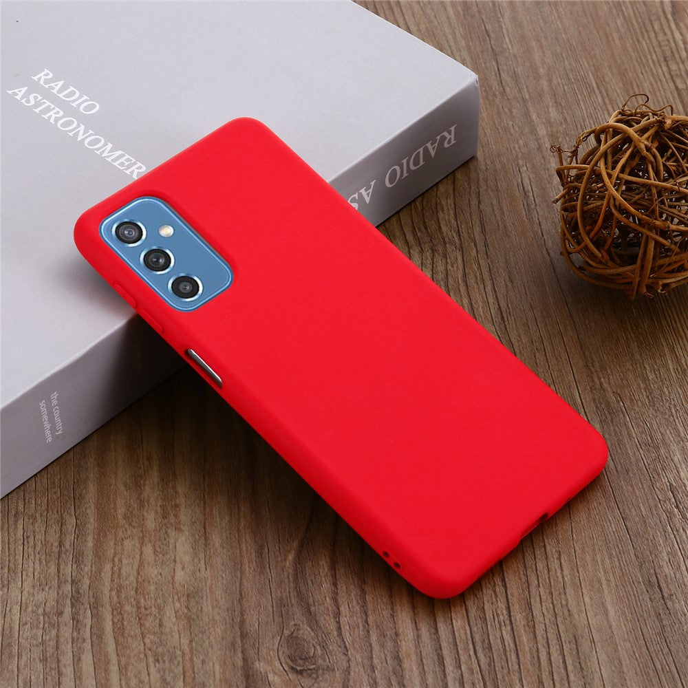 Soft Liquid Silicone Anti-drop Phone Protective Back Case Cover with Wrist Strap for Samsung Galaxy M52 5G - Red