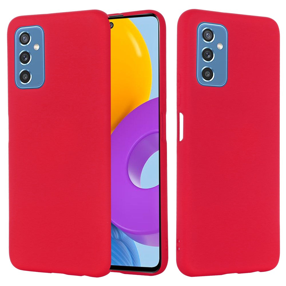 Soft Liquid Silicone Anti-drop Phone Protective Back Case Cover with Wrist Strap for Samsung Galaxy M52 5G - Red