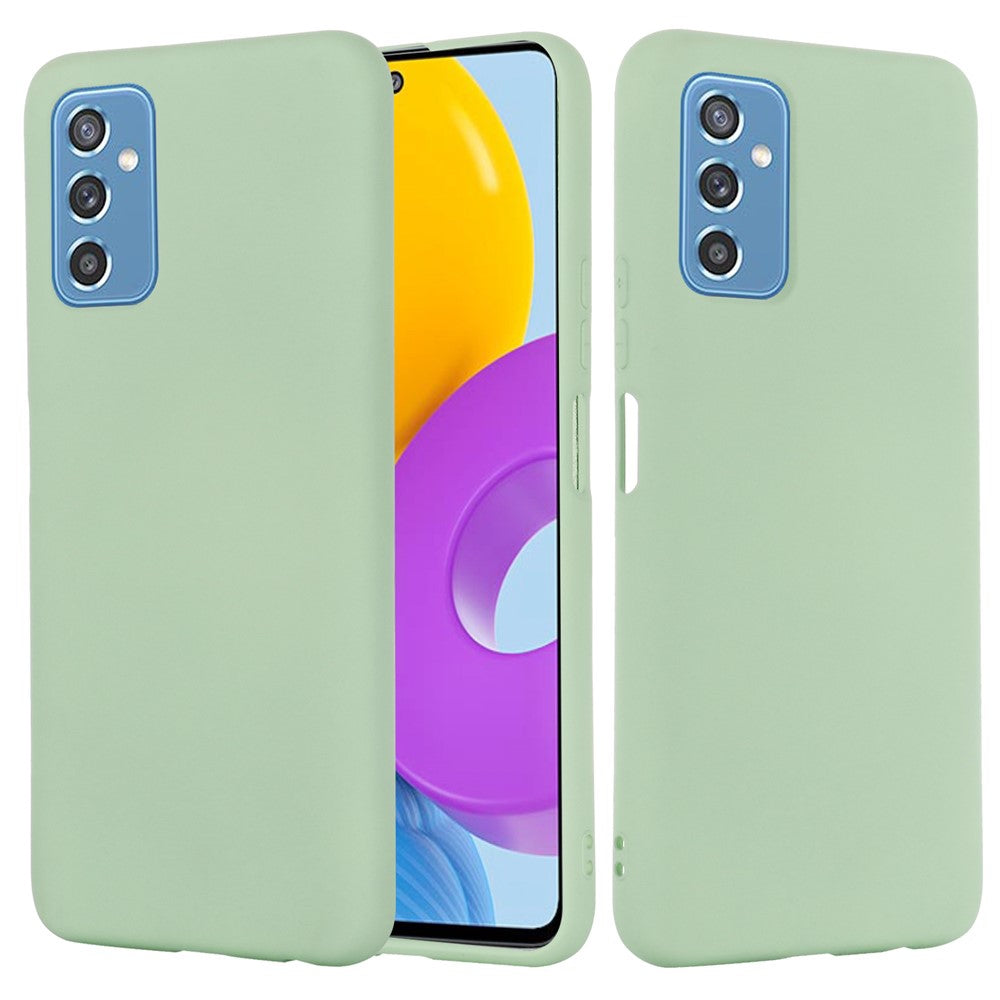 Soft Liquid Silicone Anti-drop Phone Protective Back Case Cover with Wrist Strap for Samsung Galaxy M52 5G - Green