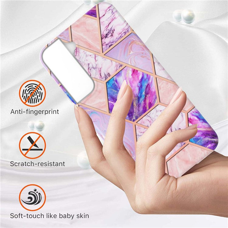 2.0mm Stylish Electroplating Soft TPU IMD Marble Protective Case for Samsung Galaxy S22 5G - Light Purple