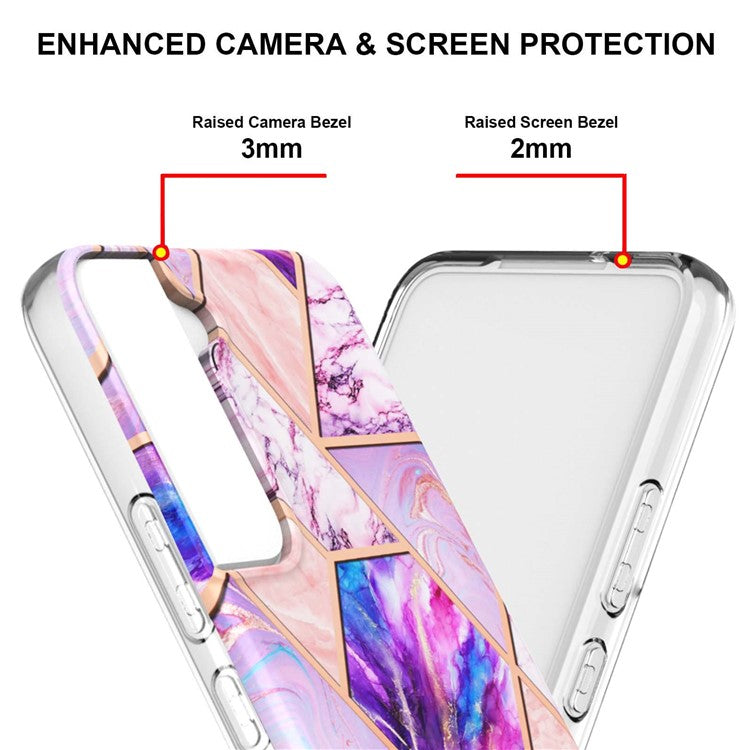 2.0mm Stylish Electroplating Soft TPU IMD Marble Protective Case for Samsung Galaxy S22 5G - Light Purple