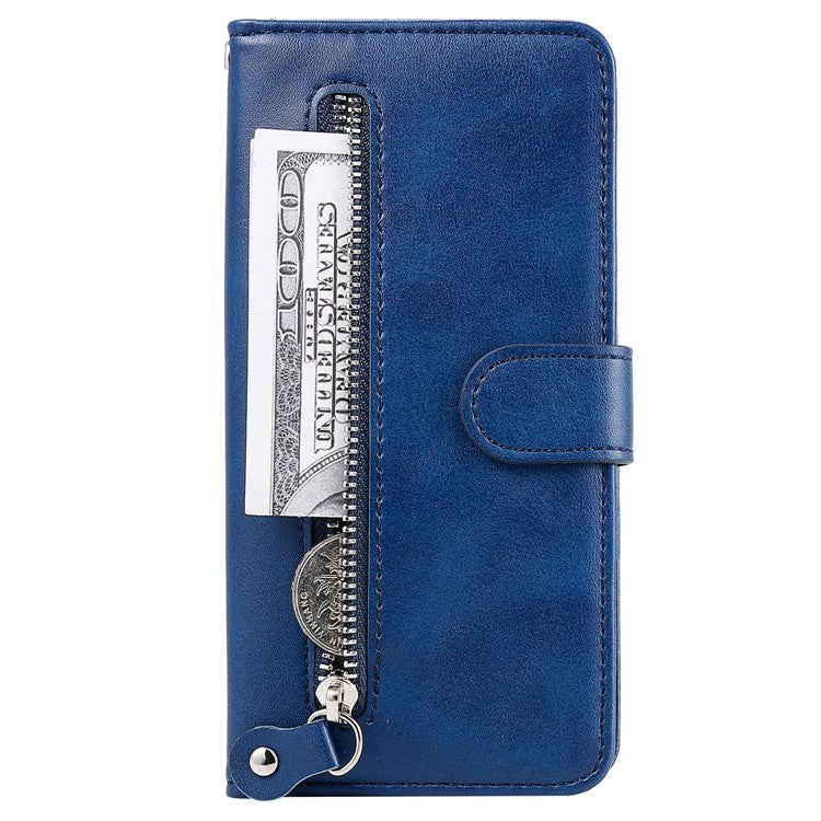 Multi-function Stand Wallet PU Leather Cover Zipper Pocket Phone Case Shell for Samsung Galaxy A53 5G - Blue