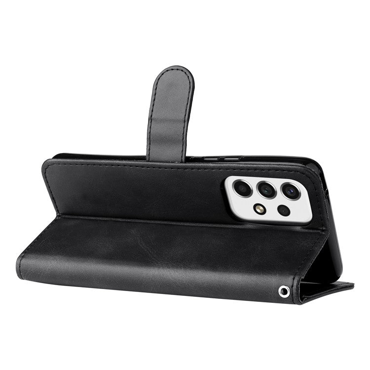 Multi-function Stand Wallet PU Leather Cover Zipper Pocket Phone Case Shell for Samsung Galaxy A53 5G - Black