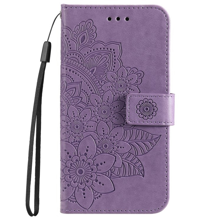 Well-protected Imprinting Flower Double-sided Magnetic Clasp PU Leather Stand Wallet Phone Case Cover with Hand Strap for Samsung Galaxy A53 5G - Purple