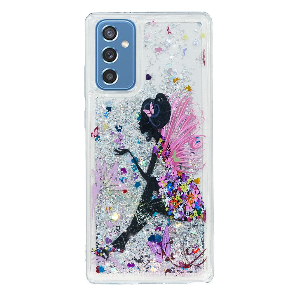 TPU Clear Cover Pattern Printing Moving Powder Quicksand Glitter Bling Phone Case for Samsung Galaxy M52 5G - Princess