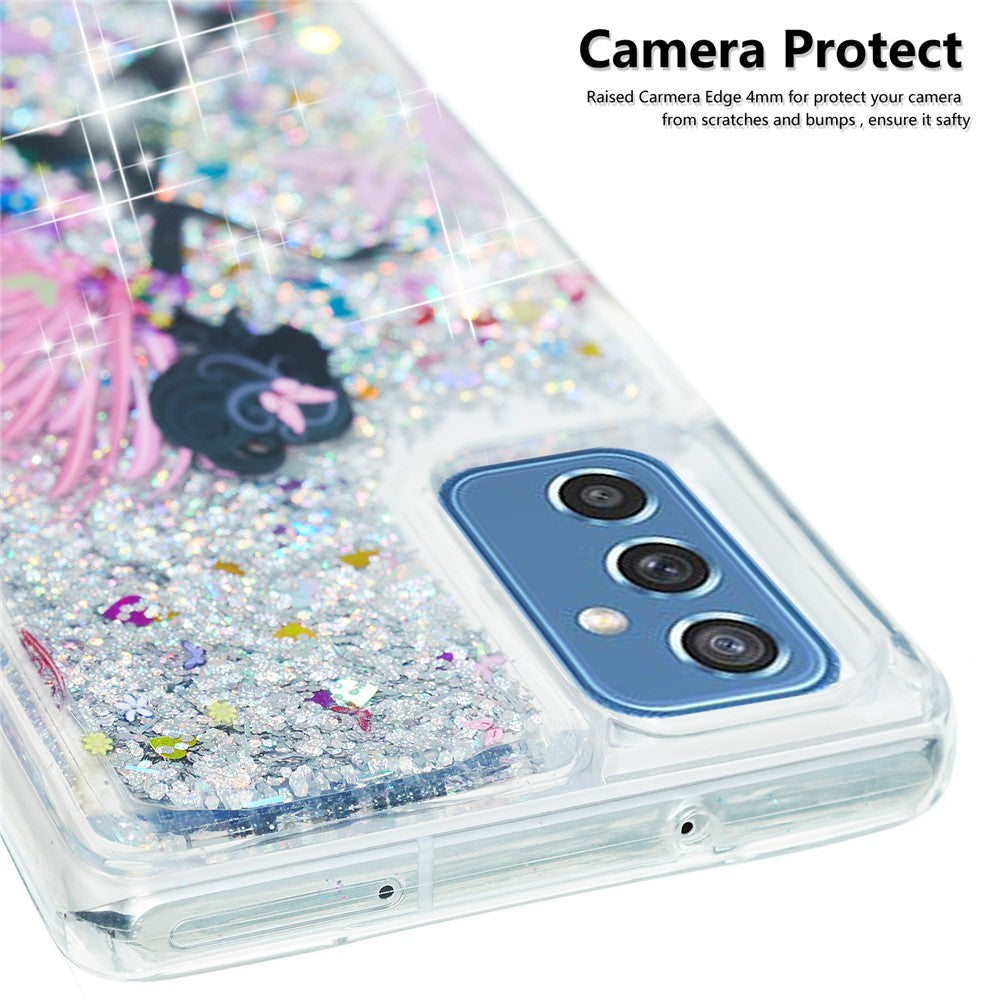 TPU Clear Cover Pattern Printing Moving Powder Quicksand Glitter Bling Phone Case for Samsung Galaxy M52 5G - Princess