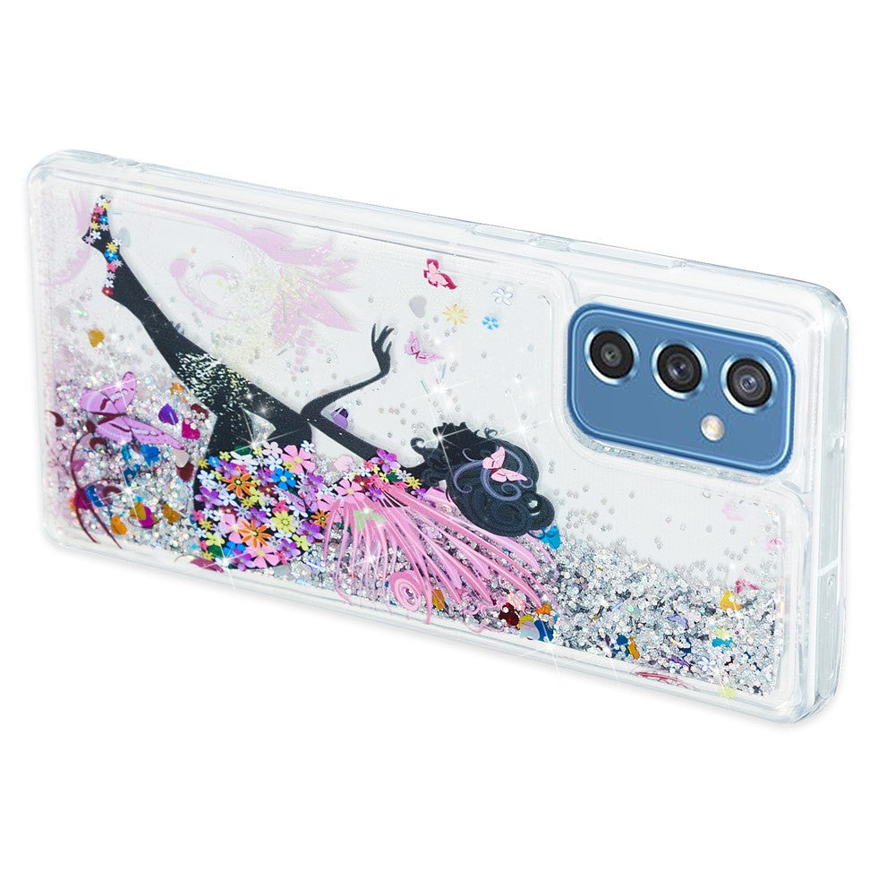 TPU Clear Cover Pattern Printing Moving Powder Quicksand Glitter Bling Phone Case for Samsung Galaxy M52 5G - Princess