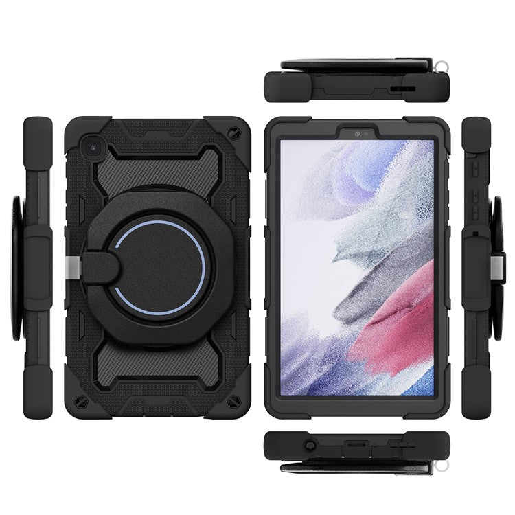 PC + Silicone Hybrid Protective Cover Four Corner Drop-proof 2-in-1 360-degree Rotary Kickstand Tablet Case for Samsung Galaxy Tab A7 Lite 8.7-inch SM-T225 - Black