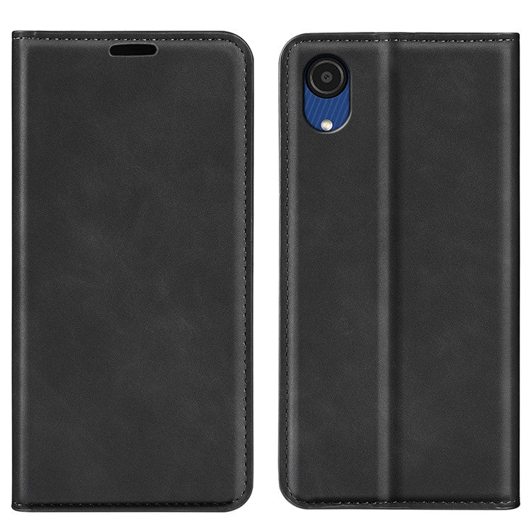 Flip Phone Case Skin-Touch PU Leather Folio Wallet Stand Auto Magnetic Closed Phone Cover for Samsung Galaxy A03 Core - Black